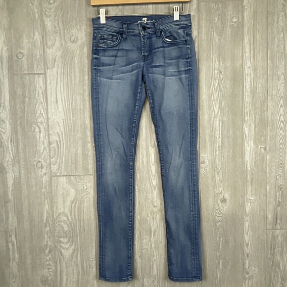 SEVEN FOR ALL MANKIND 7FAMK Roxanne Skinny Medium Wash Denim Jeans Womens Sz 24 - Picture 1 of 9